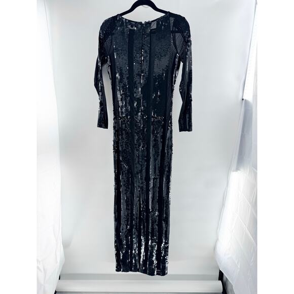 Retrofete Elsi Long Sleeve Mesh Sequin Bodycon Maxi Dress Black Women's Size S - Picture 3 of 5